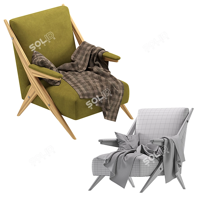 Italian Modernist Velvet Lounge Chairs 3D model image 5