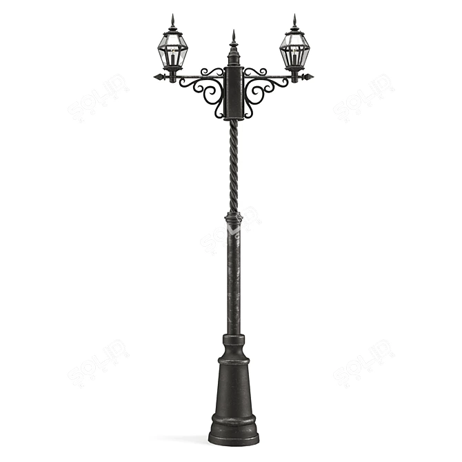 Vintage Street Lamp with Clock - Old-Style Outdoor Decor 3D model image 1