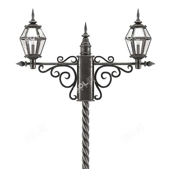 Vintage Street Lamp with Clock - Old-Style Outdoor Decor 3D model image 2