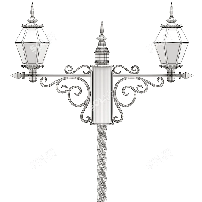 Vintage Street Lamp with Clock - Old-Style Outdoor Decor 3D model image 3