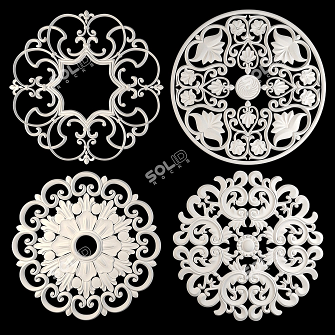 Elegant Decorative Wall Rosettes 3D model image 4