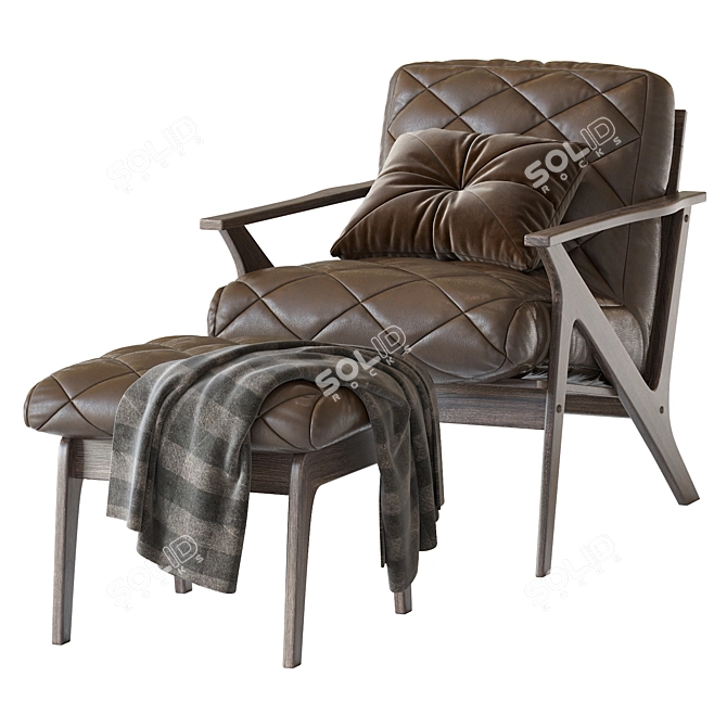 Retro Lounge Chair & Ottoman Set 3D model image 2