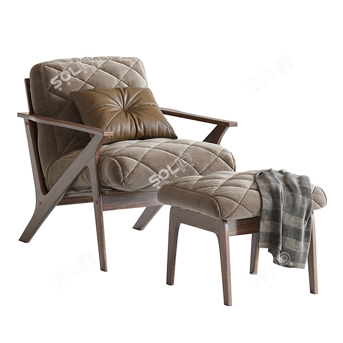 Retro Lounge Chair & Ottoman Set 3D model image 3