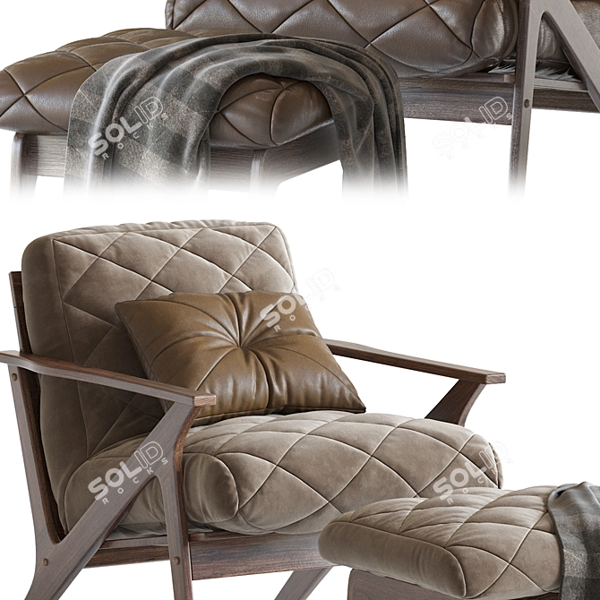 Retro Lounge Chair & Ottoman Set 3D model image 4