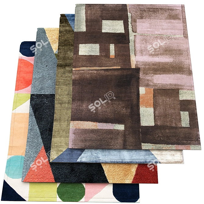 Versatile Patterned Rugs: 4 Designs 3D model image 1