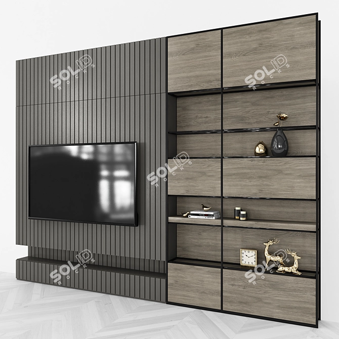 Sleek TV Wall with 60 Inch Screen 3D model image 2