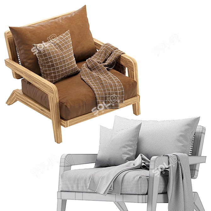 Claude Leather Outdoor Lounge Chair 3D model image 5