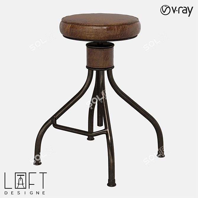 Industrial Leather Bar Stool 3D model image 1