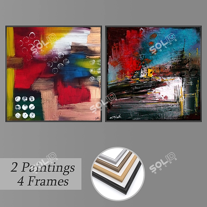 Modern Wall Art Set with Frame Options 3D model image 1