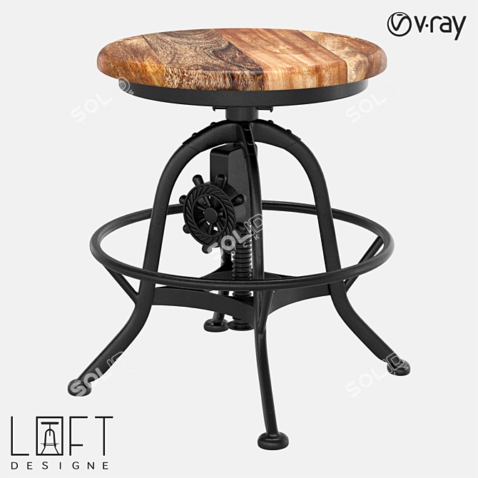 Rustic Wood and Metal Bar Stool 3D model image 1