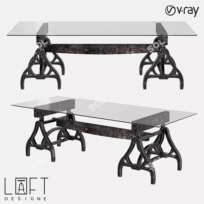 LoftDesigne 6600: Stylish Wood, Glass, & Metal Table, 240x99x76 cm 3D model image 1