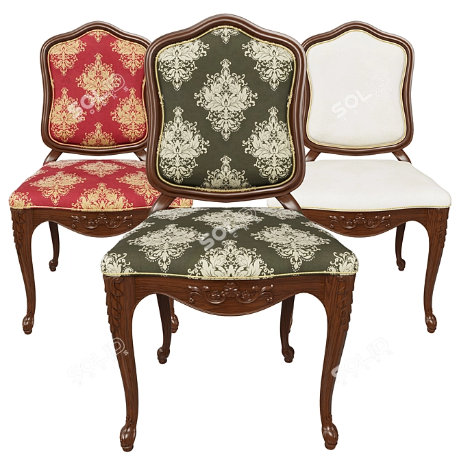 Elegant Carved Chair with Versatile Fabric Upholstery 3D model image 2