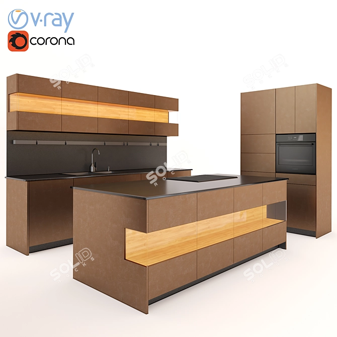 Sleek Kitchen Design: Spline Geometry, Textures & Unwrapping 3D model image 1