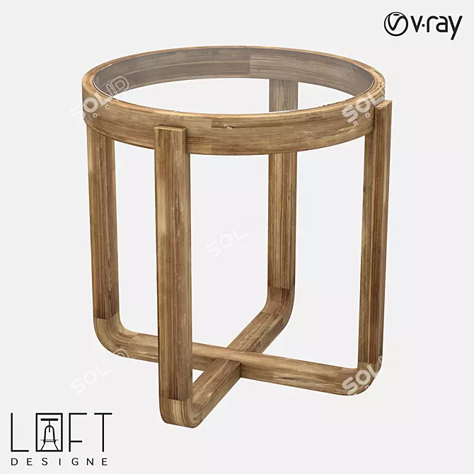 LoftDesign 60959 Wood Glass Table - 76cm Diameter 3D model image 1