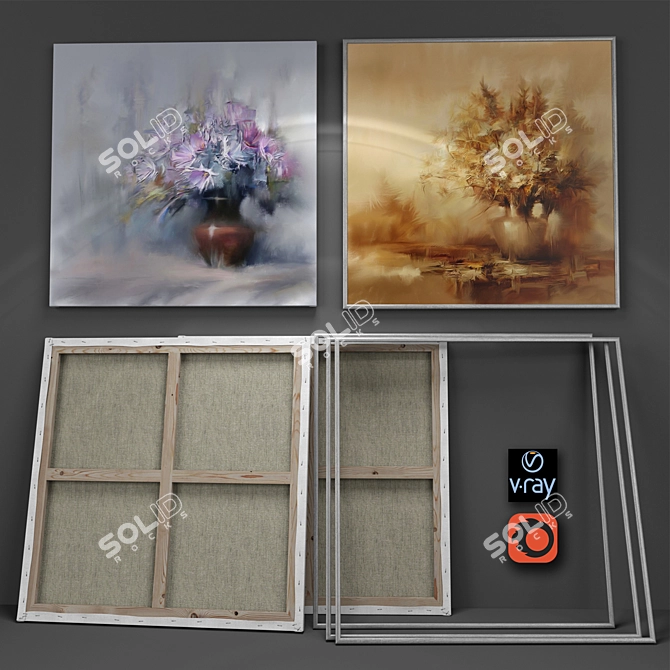 Modern Interior Set: 4 Paintings 3D model image 3