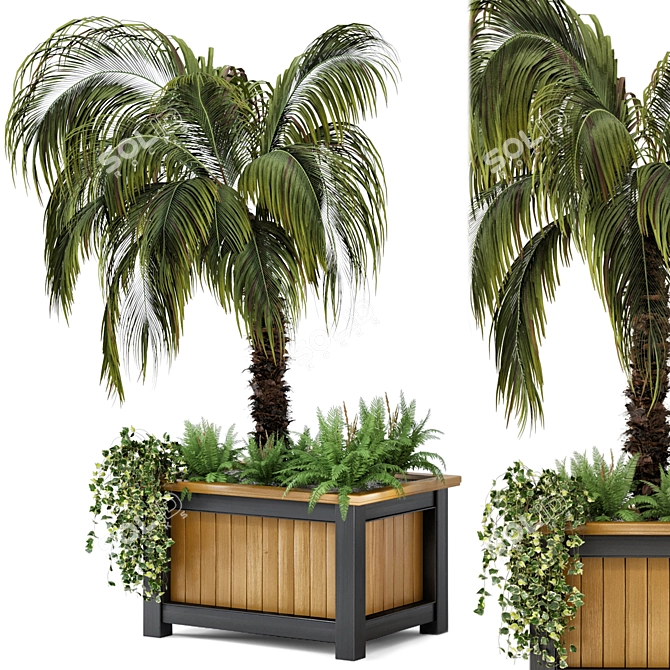 Outdoor Plant Set: 35 Wooden Pots 3D model image 4