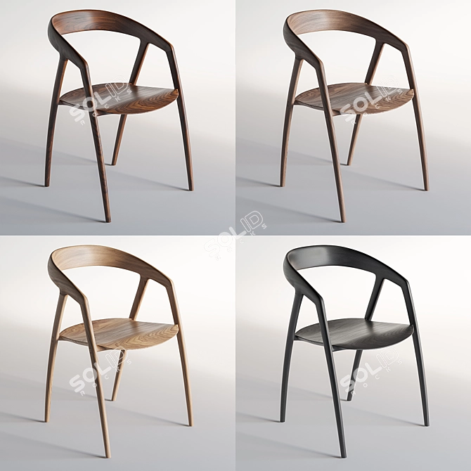 Modern Walnut DC09 Chair 3D model image 5