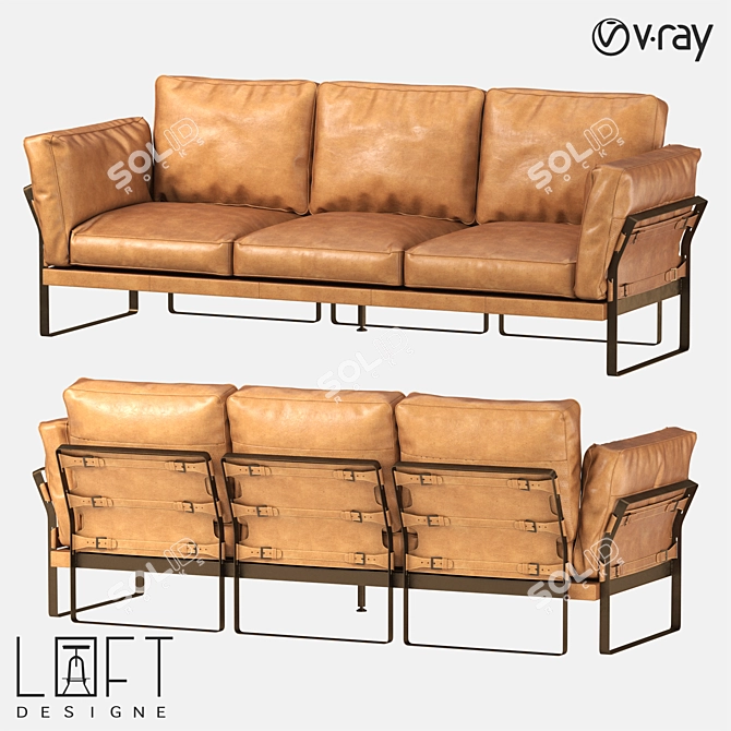 Modern Metal and Leather Sofa: LoftDesign 30914 3D model image 1