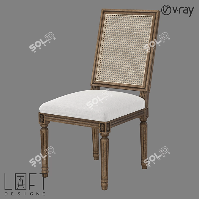 LoftDesigne 36150 Wood and Rattan Chair 3D model image 1