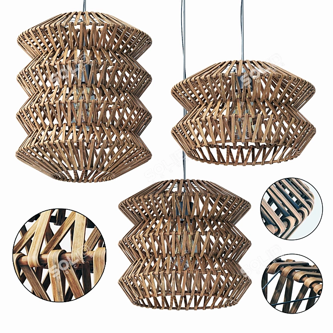 ZigZag Wooden Rattan Wicker Lamp 3D model image 1