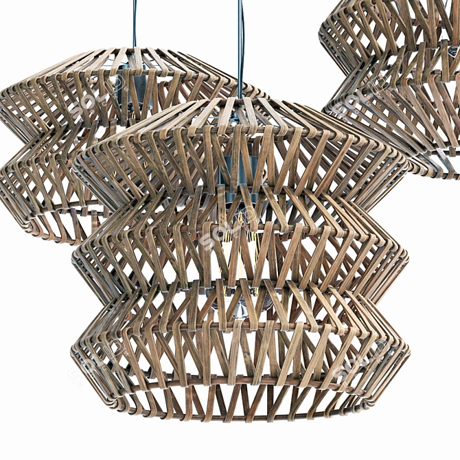 ZigZag Wooden Rattan Wicker Lamp 3D model image 4