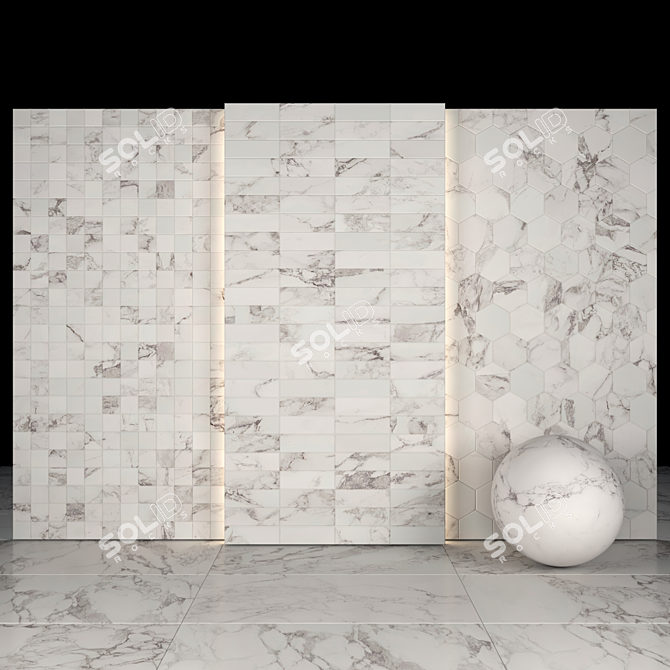 Arabescato Marble Texture Collection: Slabs, Tiles, and More 3D model image 3