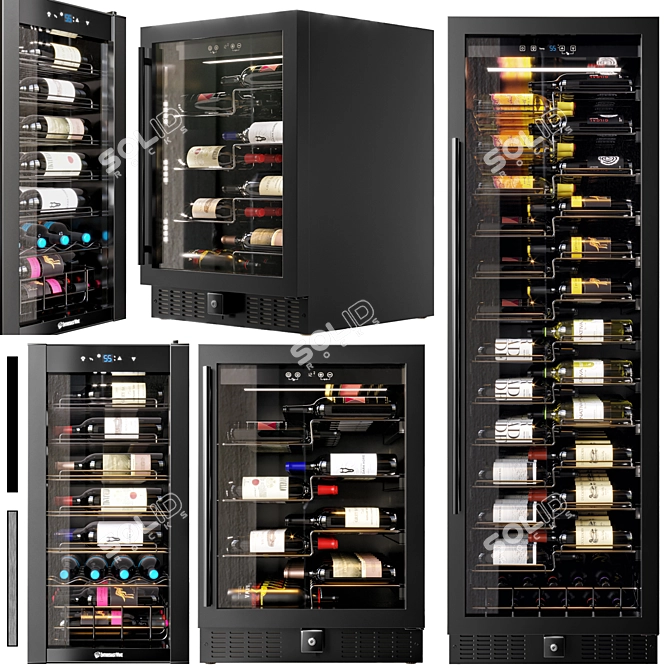 VinoView Fridge Set: Stylish Stainless and Black Metal 3D model image 1