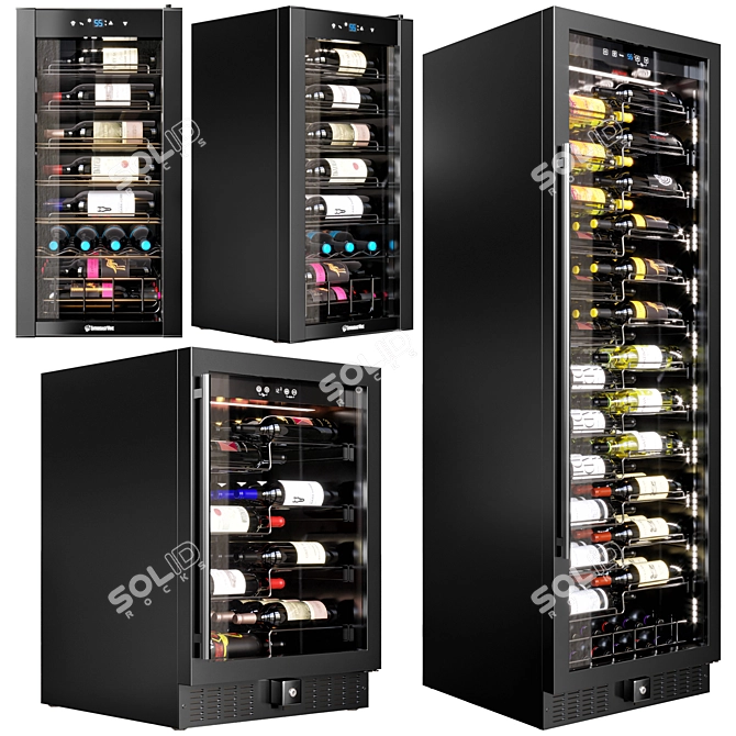 VinoView Fridge Set: Stylish Stainless and Black Metal 3D model image 3