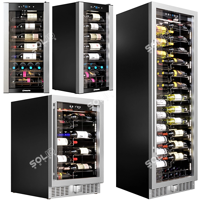 VinoView Fridge Set: Stylish Stainless and Black Metal 3D model image 4