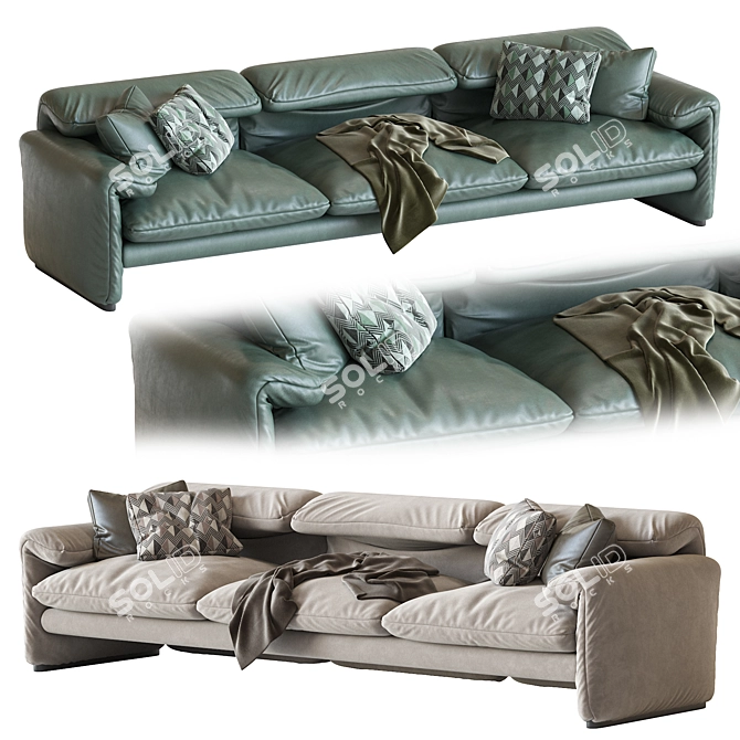 Maralunga Sofa: Modern Italian Design | Cassina | 274cm x 93cm x 72cm 3D model image 2