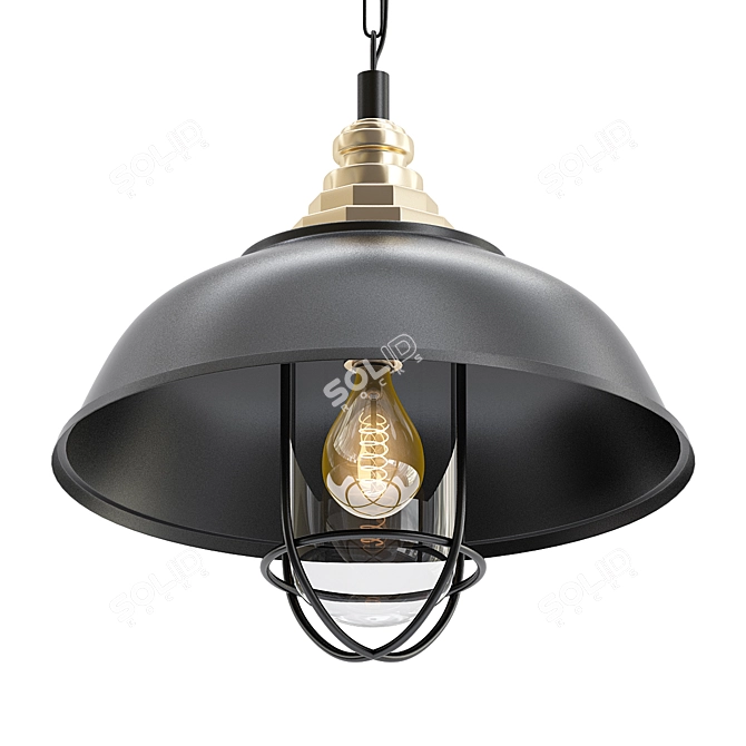 Retro Loft Black Pendant: One-Light Metal Hanging Lamp 3D model image 1