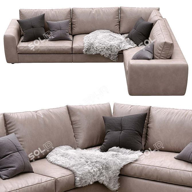 Modern Leather 3-Seater Sofa 3D model image 2
