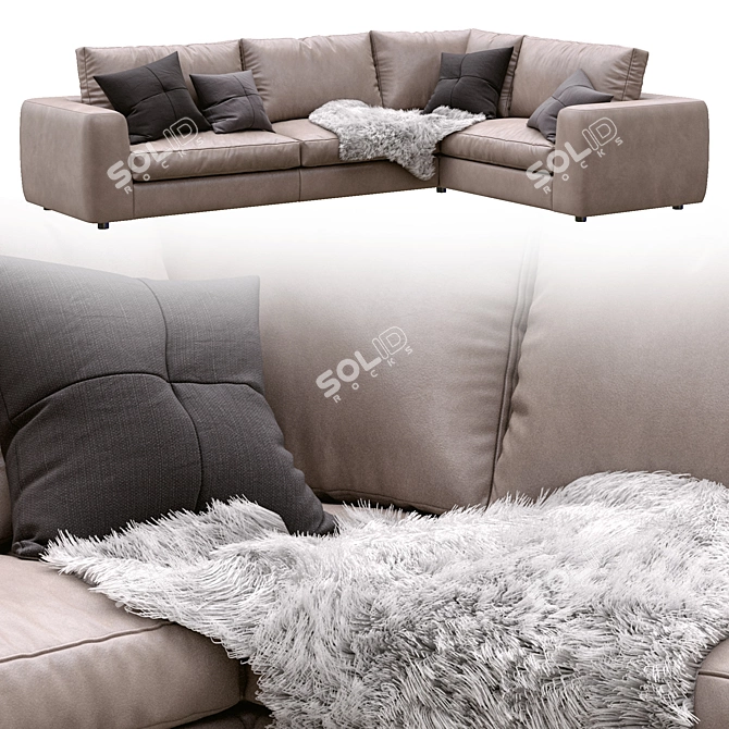 Modern Leather 3-Seater Sofa 3D model image 4
