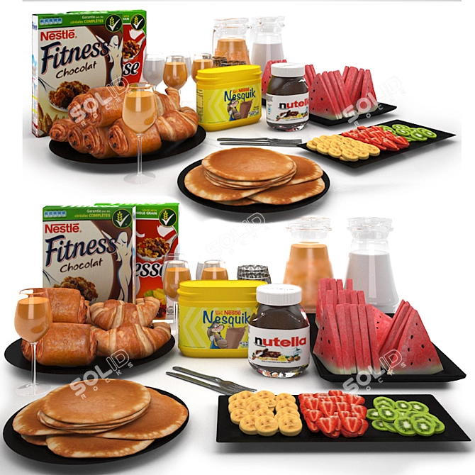 Morning Bliss: Complete Breakfast Set 3D model image 1