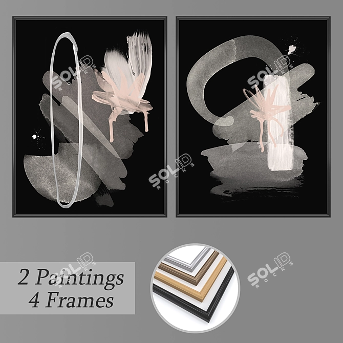 Elegant Wall Paintings Set 3D model image 1