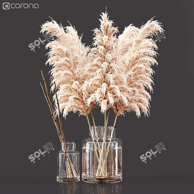 Elegant Dry Flower Bouquet 3D model image 1