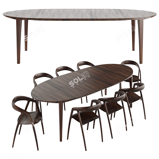 Elegant Johansen Oval Table 3D model image 2