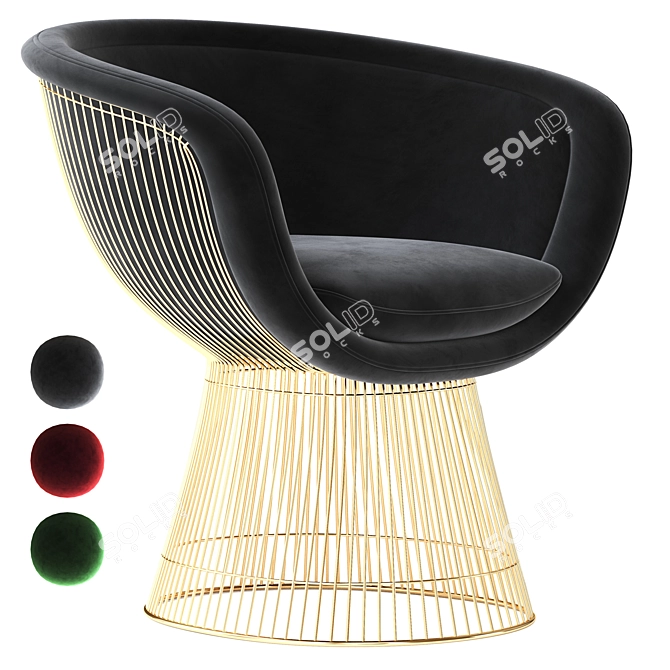 Elegant Gold Plated Lounge Chair 3D model image 1