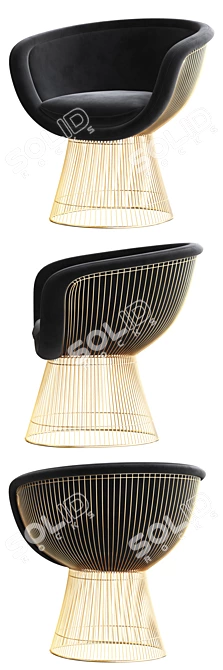 Elegant Gold Plated Lounge Chair 3D model image 2