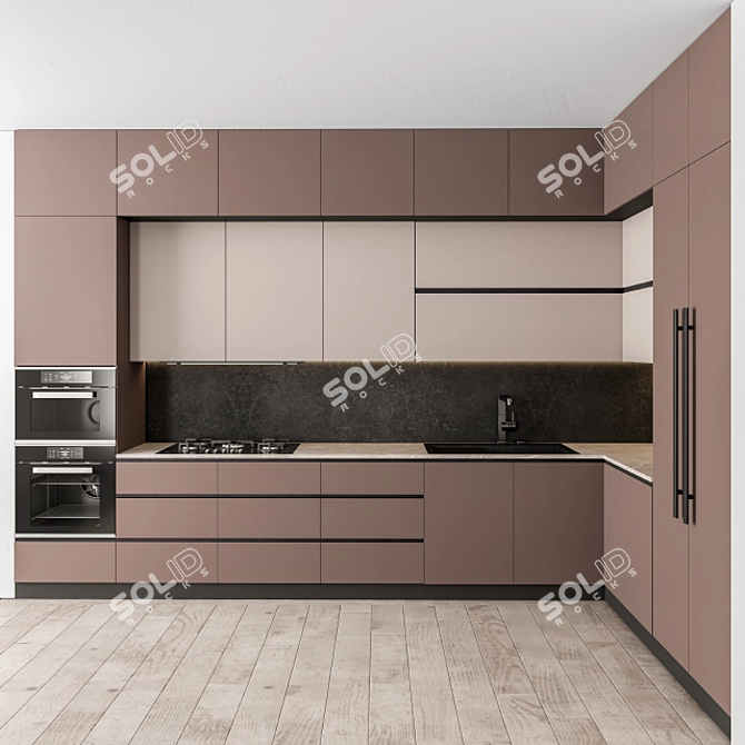 Sleek White Wood Kitchen 3D model image 1