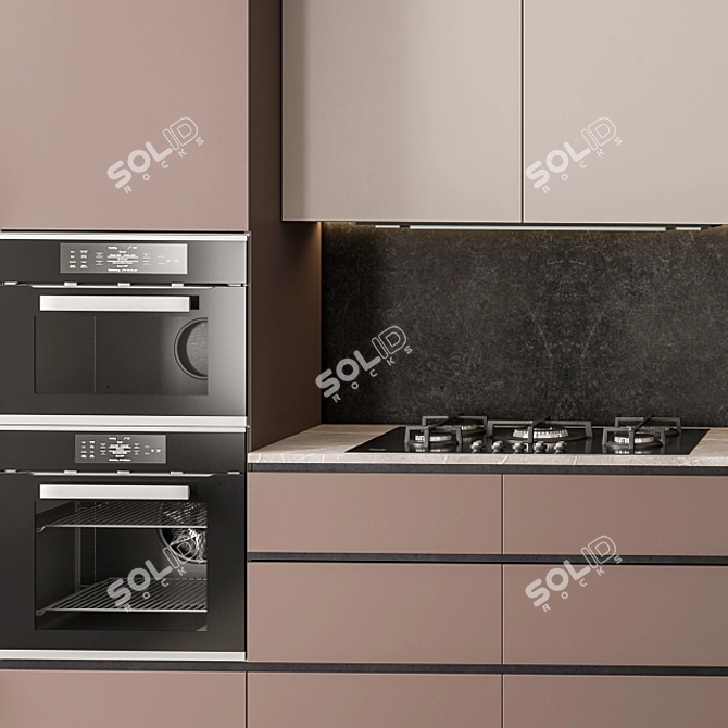 Sleek White Wood Kitchen 3D model image 4