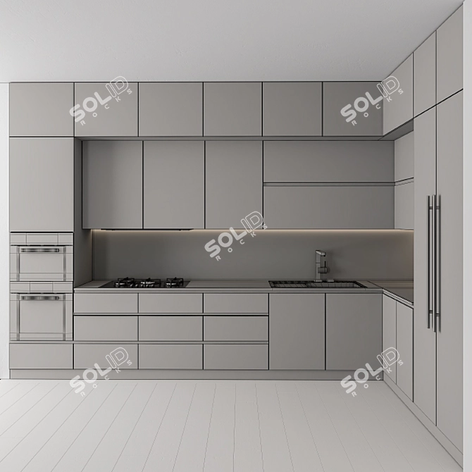 Sleek White Wood Kitchen 3D model image 5