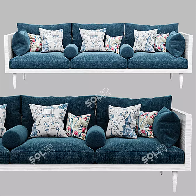 Modern Exposed Wood Sofa: 3-Seat Traditional Comfort 3D model image 1