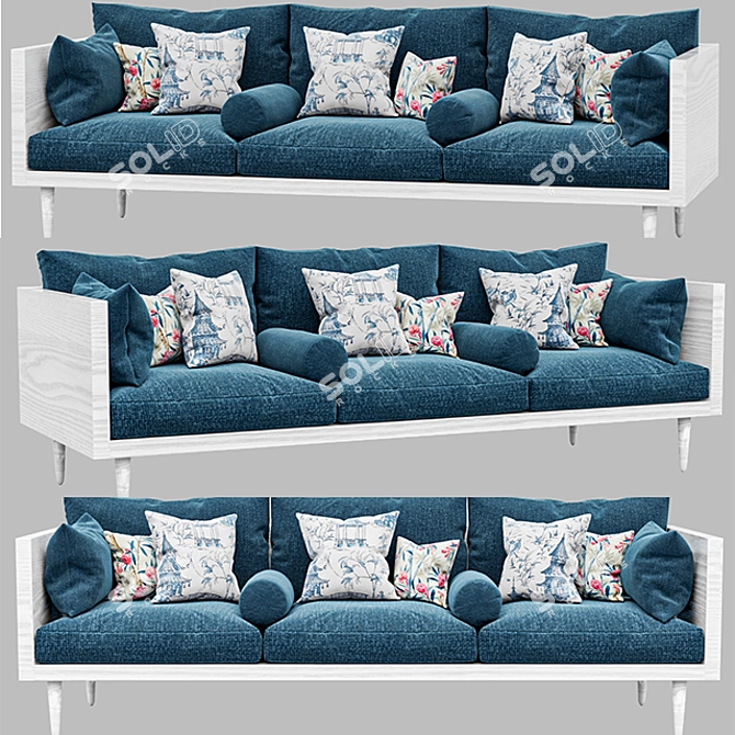 Modern Exposed Wood Sofa: 3-Seat Traditional Comfort 3D model image 2