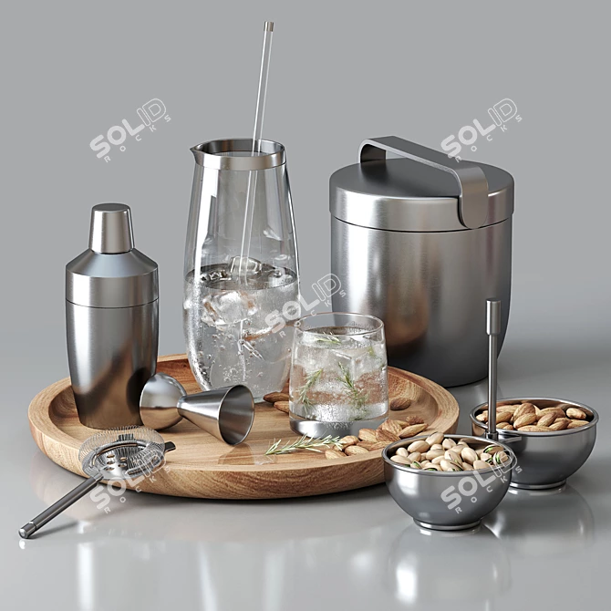 Elegant Nut and Beverage Composition 3D model image 1