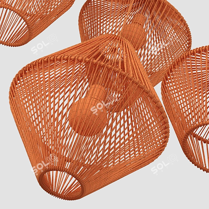 Wood Rattan Wicker Cone Chandelier 3D model image 5