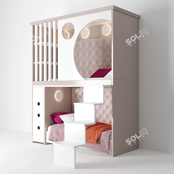 Custom-Made Bunk Bed, Stylish & Space-Saving 3D model image 2