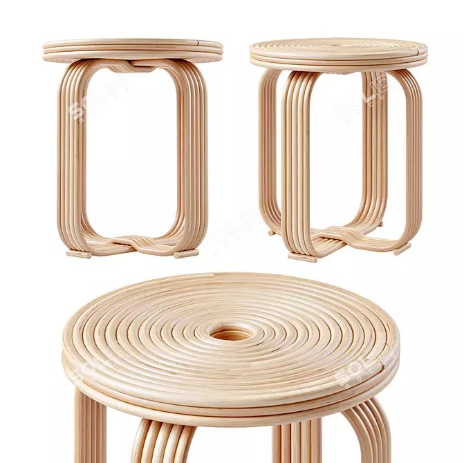 Rattan Twist Stool 3D model image 1