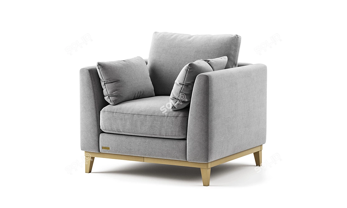 Elegant Wood and Fabric Armchair 3D model image 1