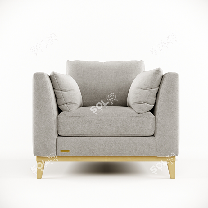 Elegant Wood and Fabric Armchair 3D model image 2